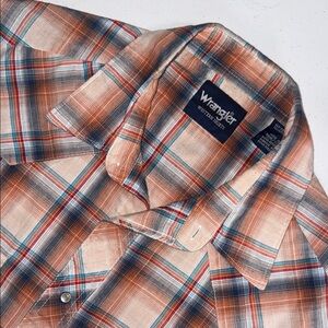 Wrangler Men's Casual Plaid Shirt - Orange and Blue XLT